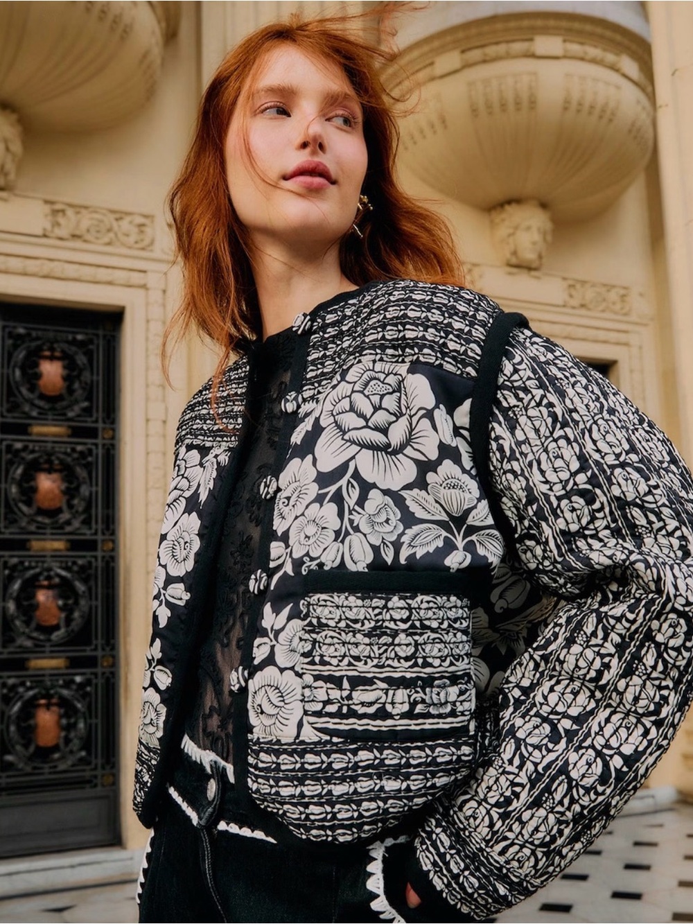 Farm Rio Cashews and Birds Ri Black Padded Jacket